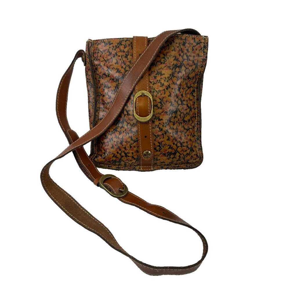 Patricia Nash Venezia Crossbody Floral Brown Leather Strap Snap Slim Bag Purse